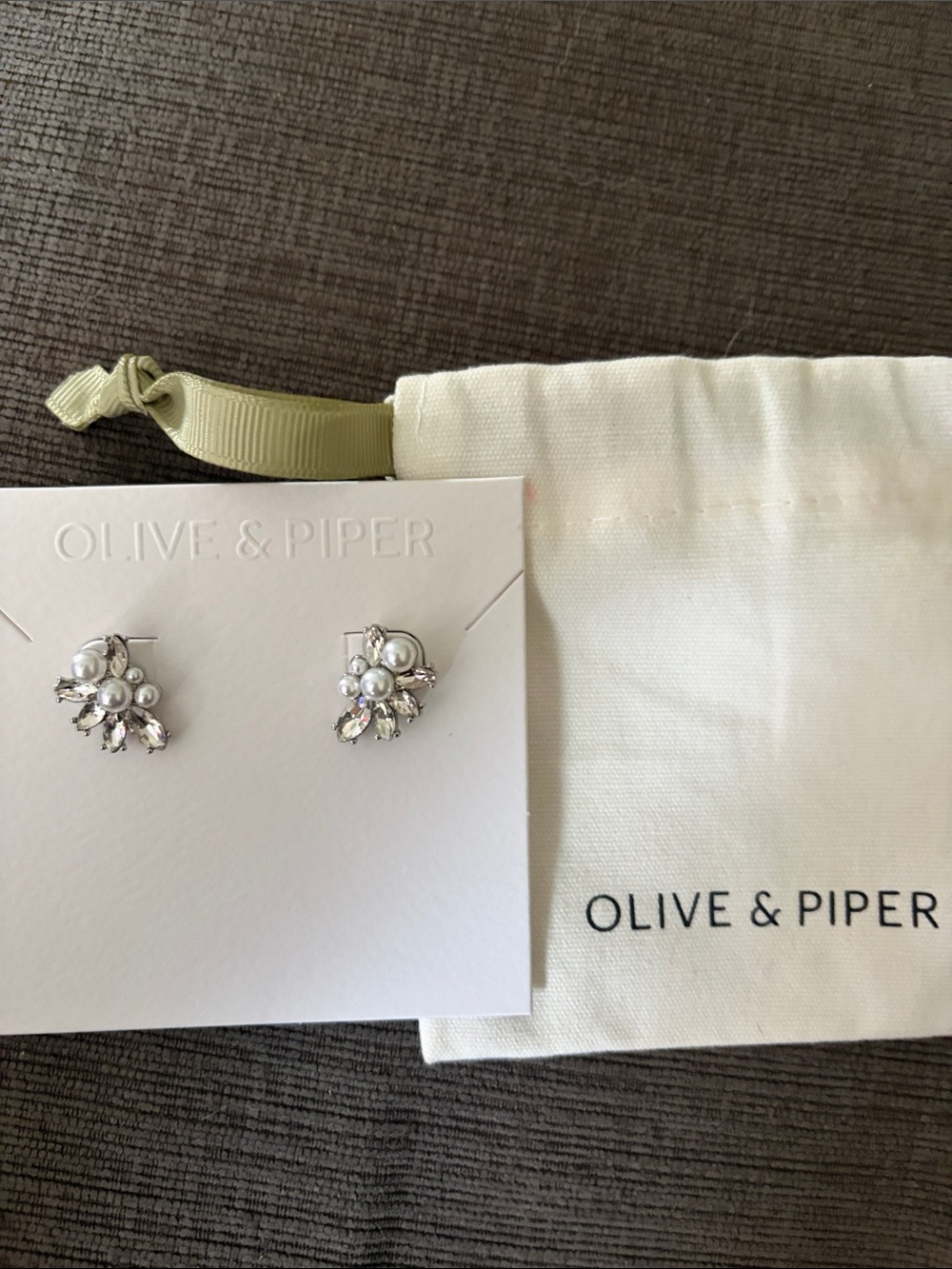 Olive & Piper Pearl and Crystal Cluster Stud Earrings - Silver Tone